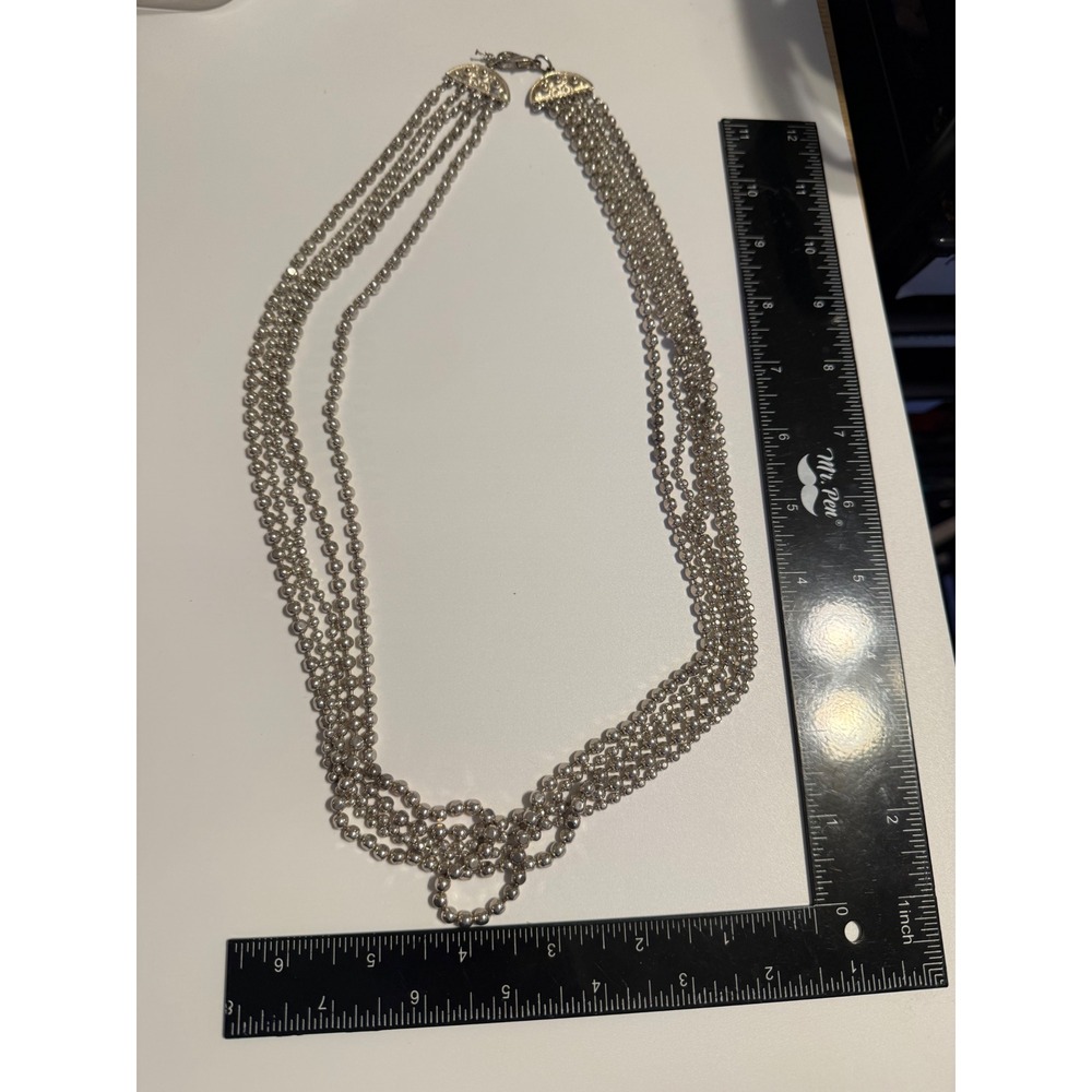 Kenneth Cole Silver Tone Multi Strand Ball Chain Statement Necklace Hammered Cap